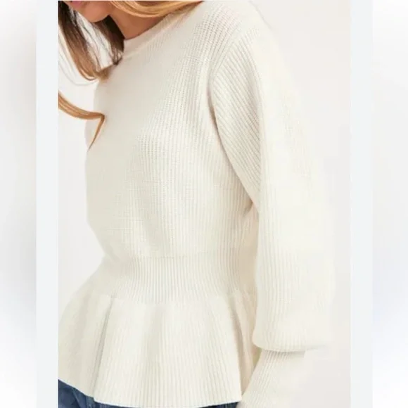 CLUB MONACO White Tinna Balloon Wool Alpaca Sleeve Sweater - Picture 1 of 9